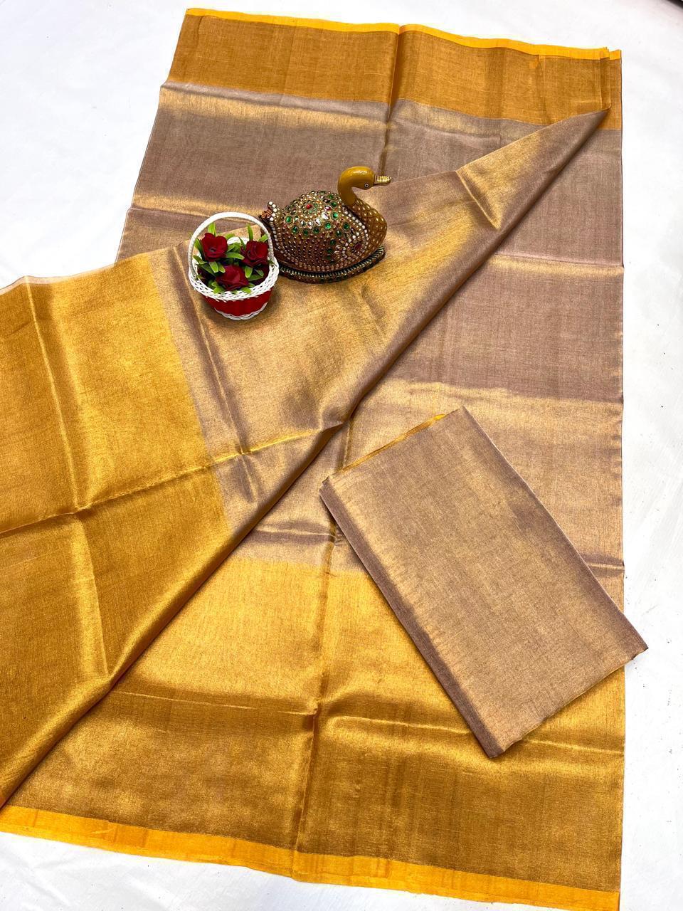 Uppada silk saree all over golden tissue with yellow border