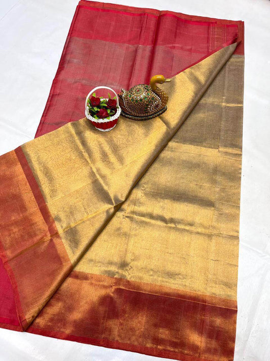 Uppada silk saree all over golden tissue with red border