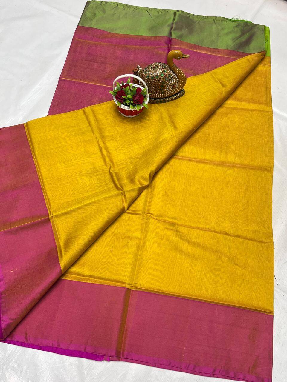 Uppada silk saree all over yellow body with pink border