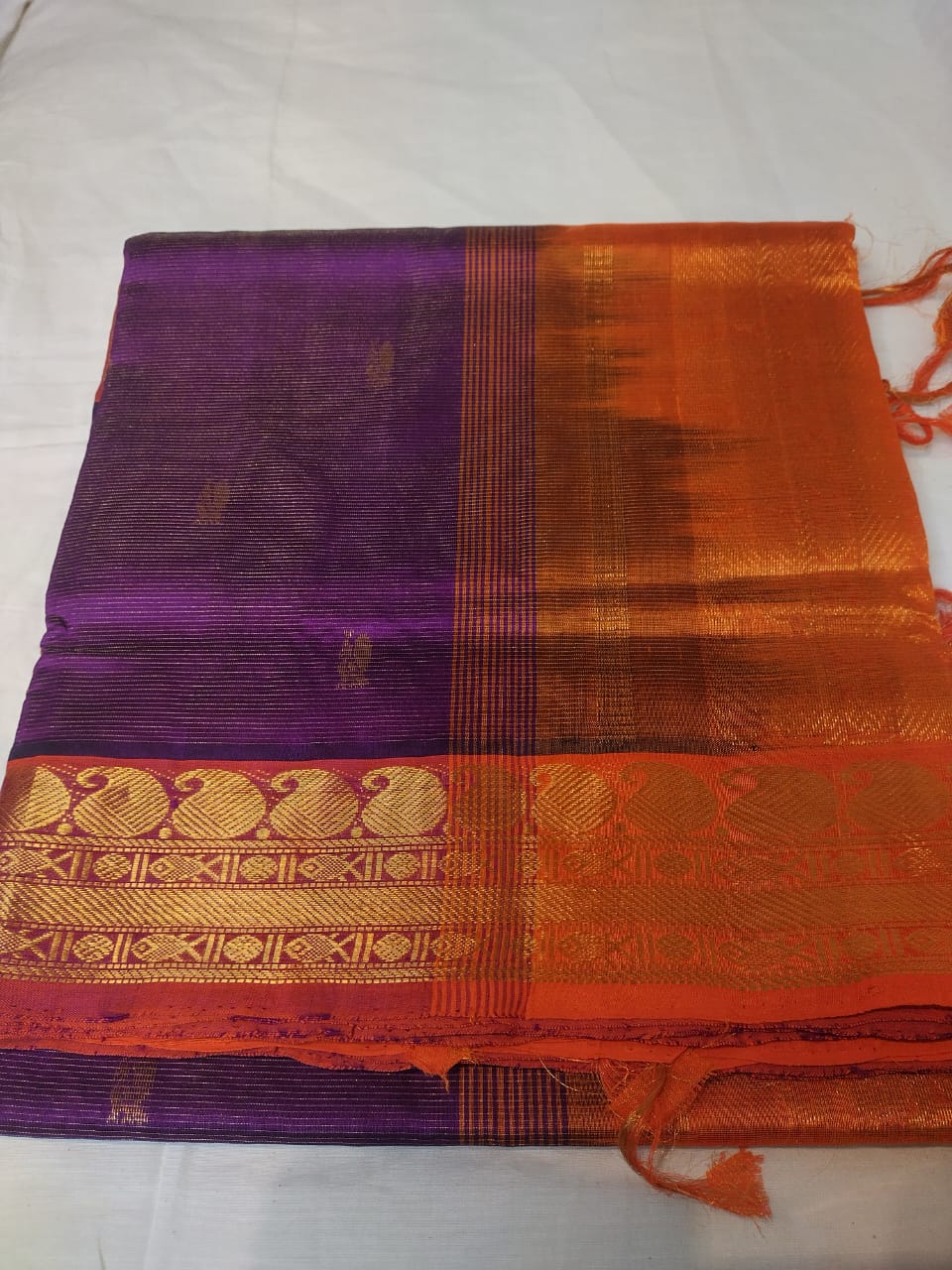 Vairaoosi silk cotton Saree dark purple with Orange border  vairaoosi