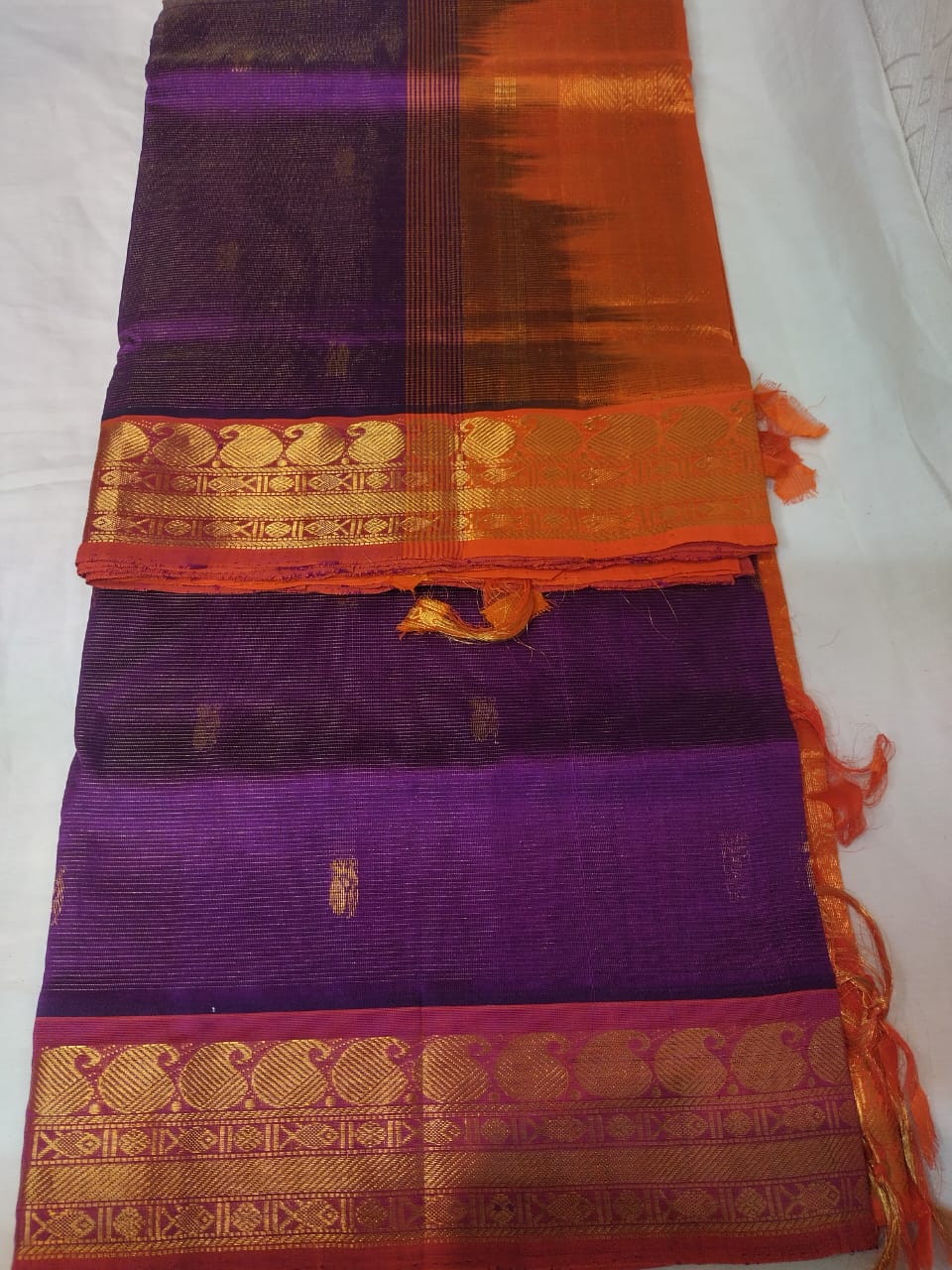 Vairaoosi silk cotton Saree dark purple with Orange border