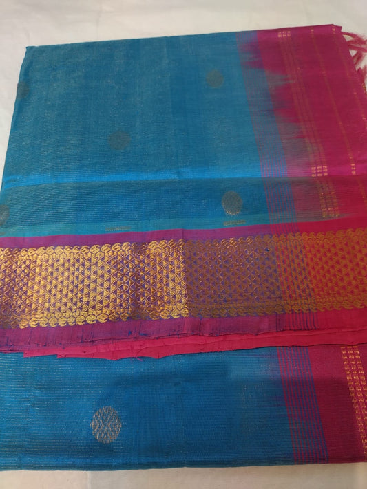 Vairaoosi silk cotton saree blue with red border vairaoosi