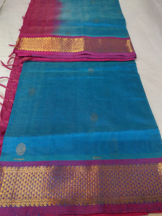 Vairaoosi silk cotton saree blue with red border vairaoosi