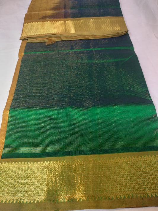 Vairaoosi silk cotton Saree green with turmeric yellow border vairaoosi butti