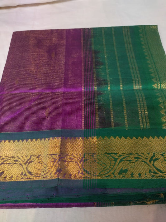 Vairaoosi silk cotton Saree purple with green border vairaoosi butti