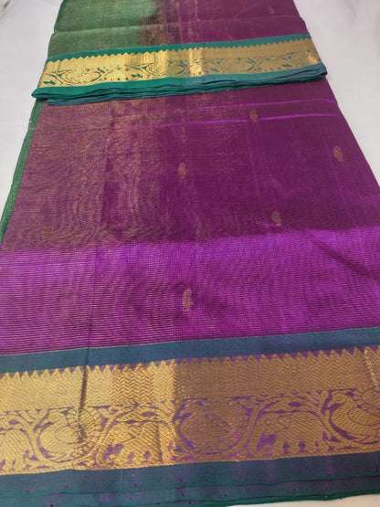 Vairaoosi silk cotton Saree purple with green border vairaoosi butti