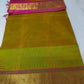 Vairaoosi silk cotton Saree flushing green with pink saree  vairaoosi