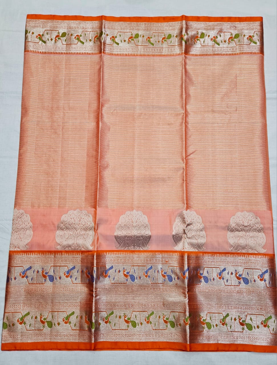 Venkatagiri silk Saree in double tone peach with pithoni border