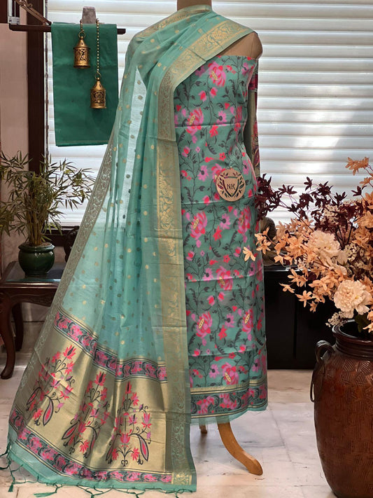 Banarasi suite material in sea green color