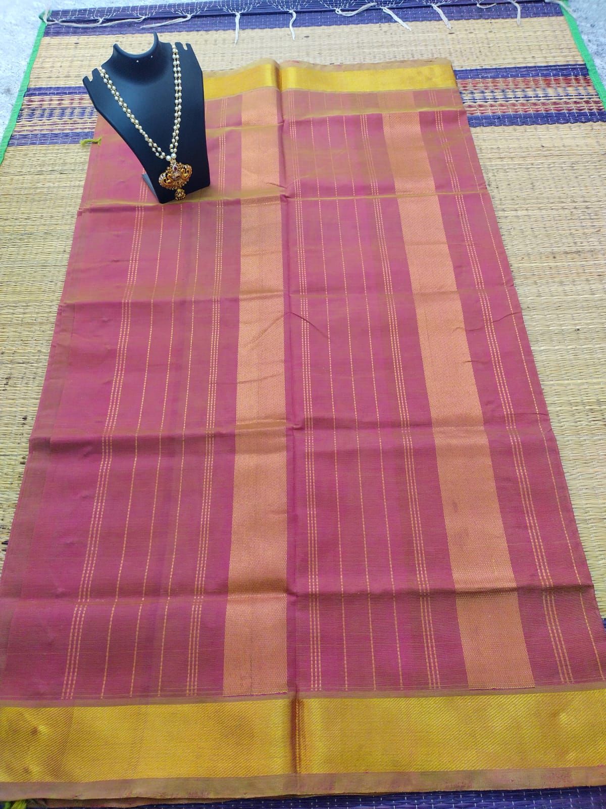 Kanjivaram silk cotton Saree peach pink dual shade saree border