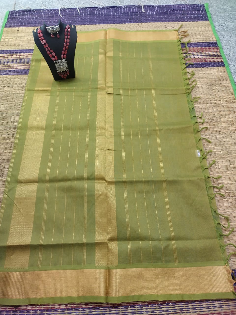 silk cotton pure cotton and silk mixed Saree  gray with green