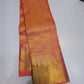 Handloom pure kanjivaram silk saree  bridal silk golden color with orange chakaram butte  pure golden jari all over jall