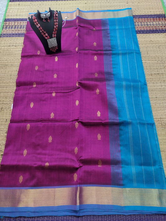 silk cotton pure cotton and silk mixed Saree megantha with blue round butta