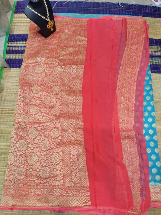 Handwoven khaddi Pure Banarasi silk saree Georget chiffon with all over butties and in pastel blue