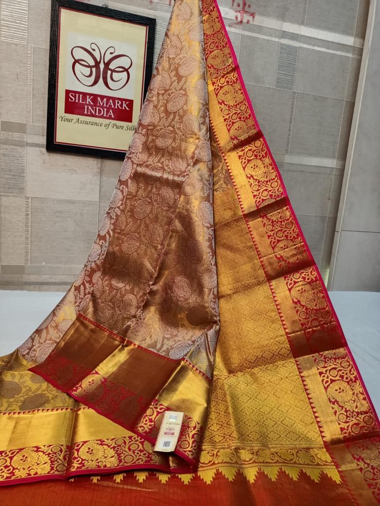 Korvai Handloom pure kanjivaram silk saree 1 gm gold Jari all over in cream color