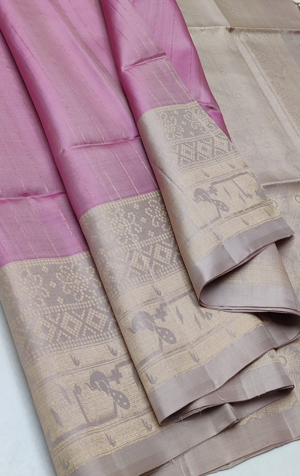 Pure kanjivaram soft silk saree in pastel pink colour in full jari double warp