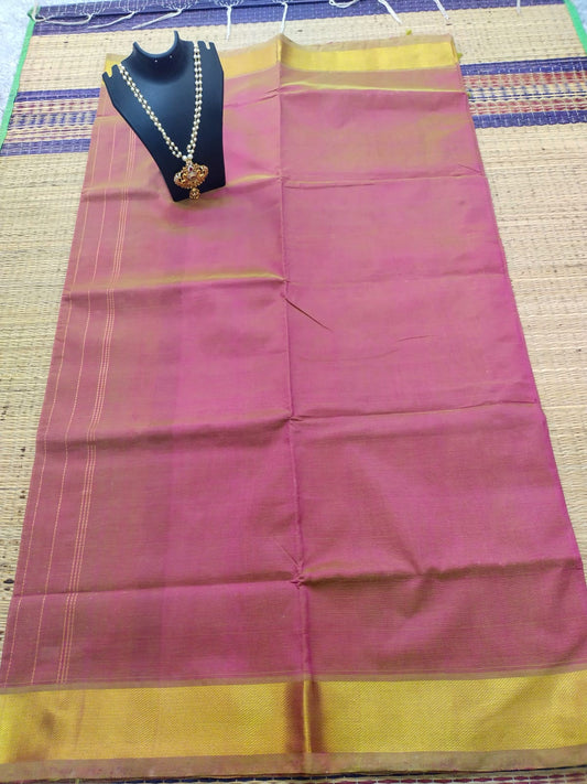 Kanjivaram silk cotton Saree peach pink dual shade saree border