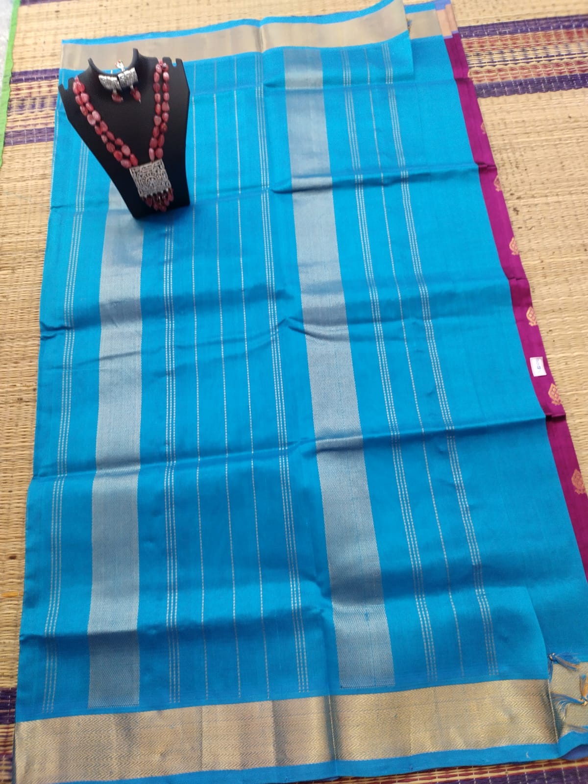 silk cotton pure cotton and silk mixed Saree megantha with blue round butta