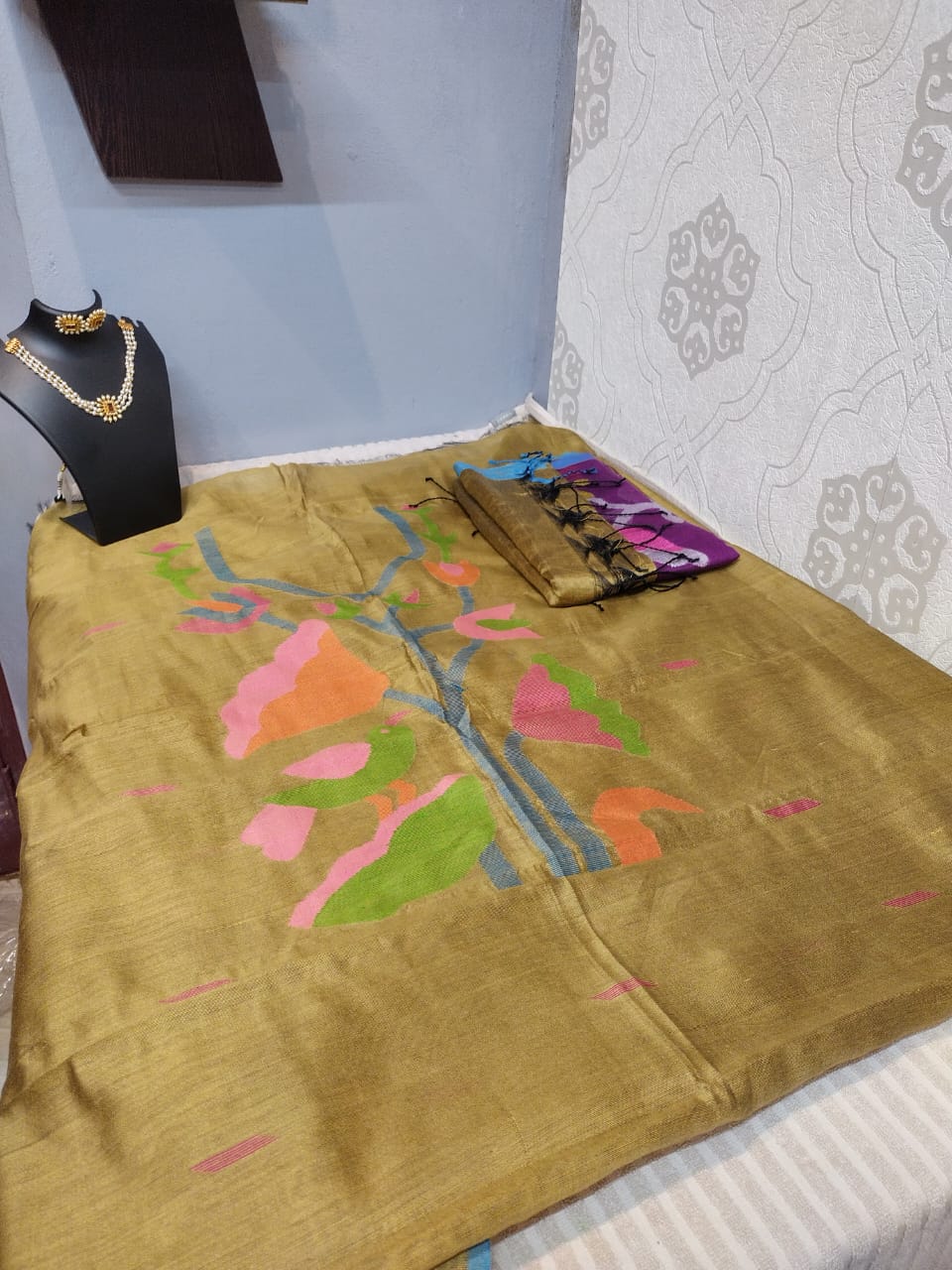 Jamudhani suite material in pure matka silk golden color