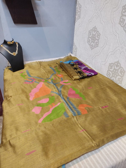 Jamudhani suite material in pure matka silk golden color