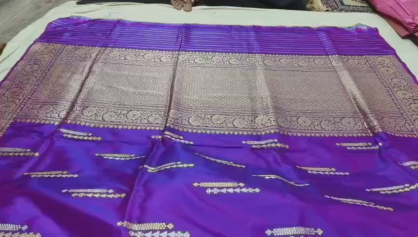 Banaras pure silk kaduwa weaving, with Sona Rupa zar ini work in purple 