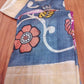 Tussar silk Hand painted Kalamkari using natural Hibiscus Kalamkari story in Gray Color