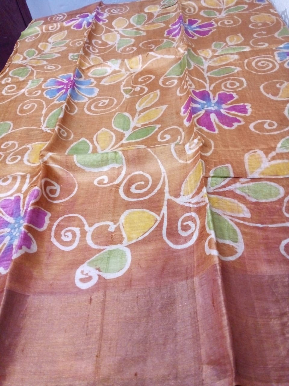 Tussar silk Hand painted Kalamkari using natural Hibiscus Kalamkari story