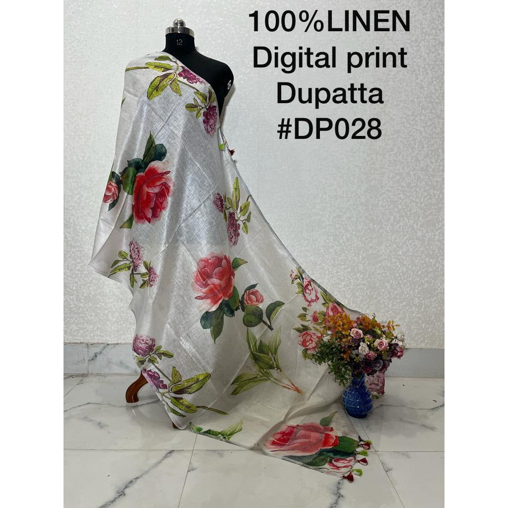 Digital printed pure Linen dupatta