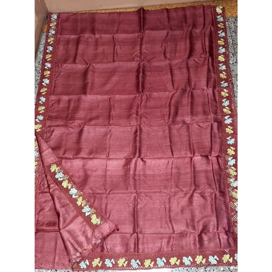 Tussar silk cut work embroidery saree