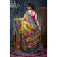 Hand painted pure tussar Saree digital in wax painted in sunflower yellow with flowers pallu