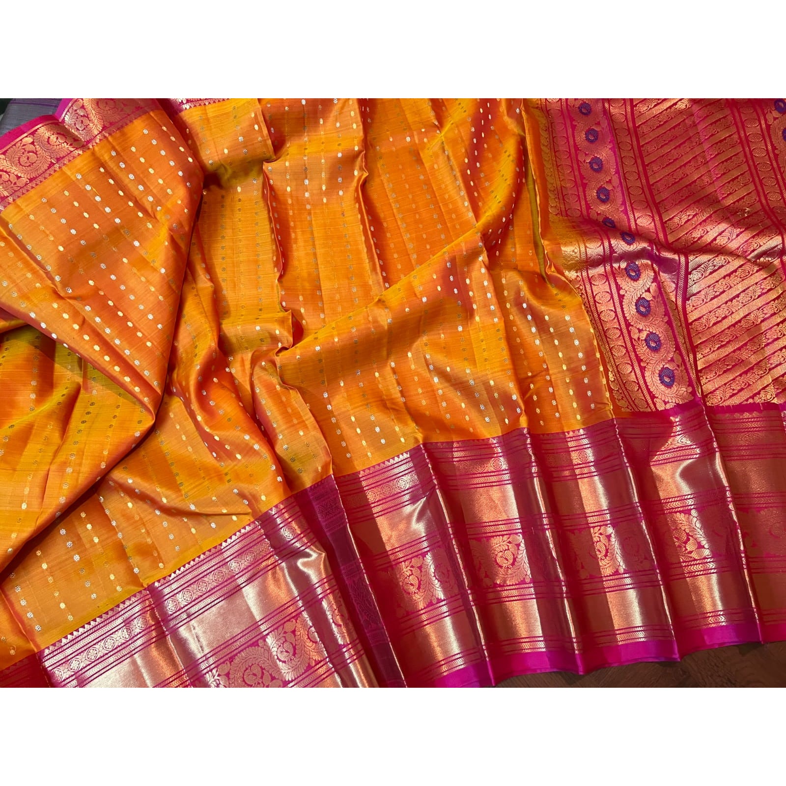 Copper zari woven soft semi silk saree with contrast border and blouse –  panachebydeema