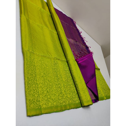 Pure handloom Double warp soft silk saree with silk mark certified. Fully woven with flower and Flowers and leaves motif .