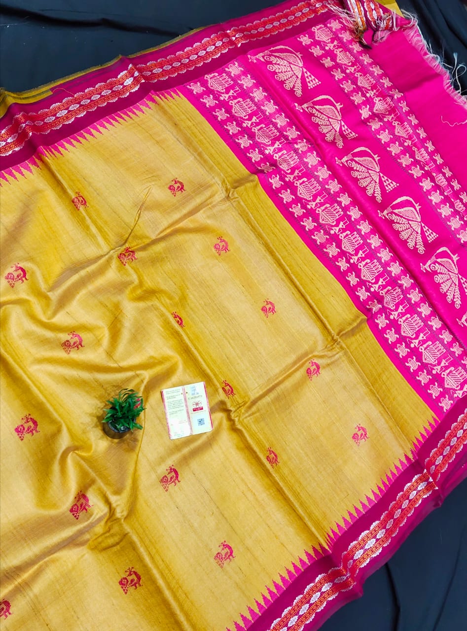 chhattisgarh pure desi tussar silk Saree in Yellow color