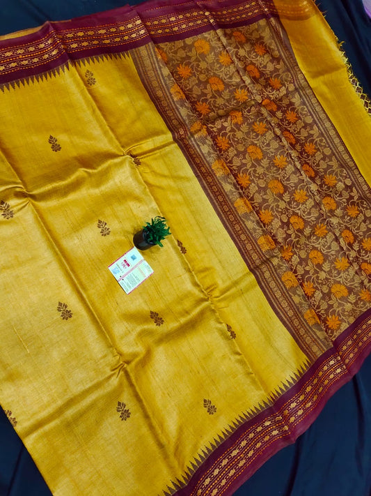 Chhattisgarh pure desi tussar silk Saree in yellow color