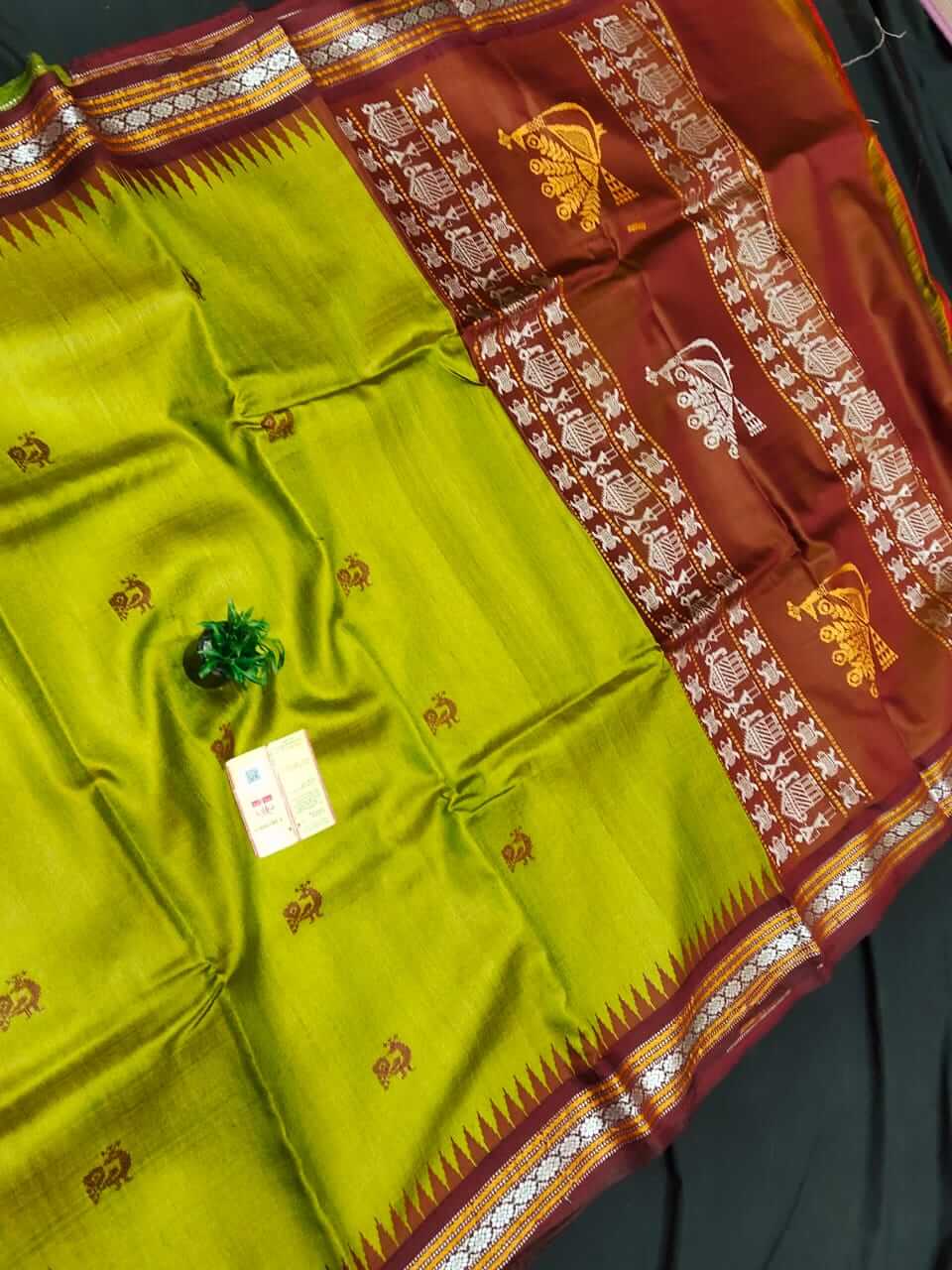 Chhattisgarh pure desi tussar silk Saree in Green color