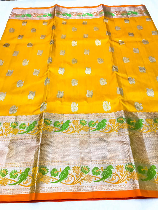 Venkatagiri handloom silk Saree in yellow color