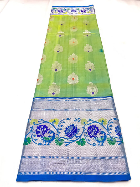 Venkatagiri handloom silk Saree in double tone blue with green blue color