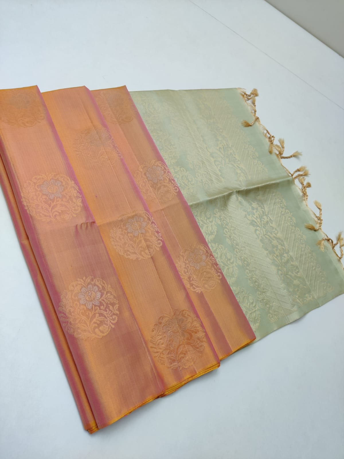 Pure Kanjivaram silk saree in pastal golden color