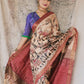 Hand painted Kalamkari pure tussar Saree in light peach color with red