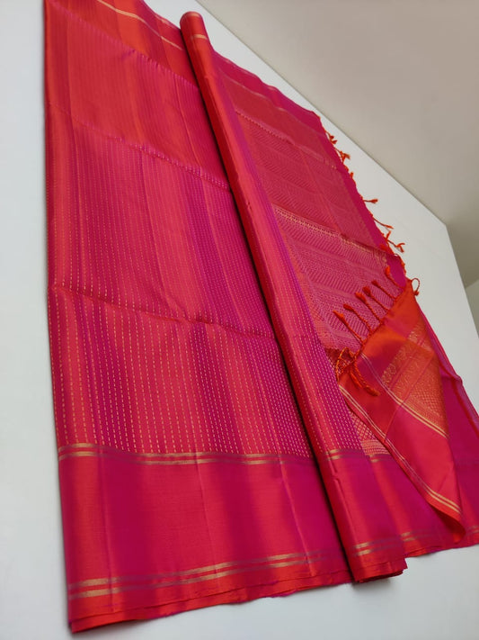 Pure Kanjivaram silk saree in chilli red with weaving border