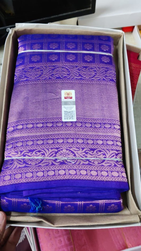 Pure Kanjivaram bridal silk saree in royal blue color fully Jari weaving