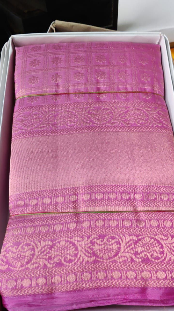 Pure Kanjivaram bridal silk saree in pink color fully Jari weaving