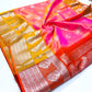 Venkatagiri handloom silk Saree in orange with yellow mix shades with peacock motives color