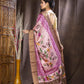 Hand painted Pen Kalamkari pure tussar Saree in pink achal