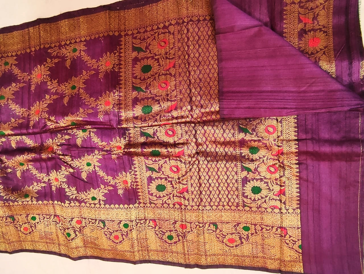 Pure Katan Banarasi in jall with purple Color Saree