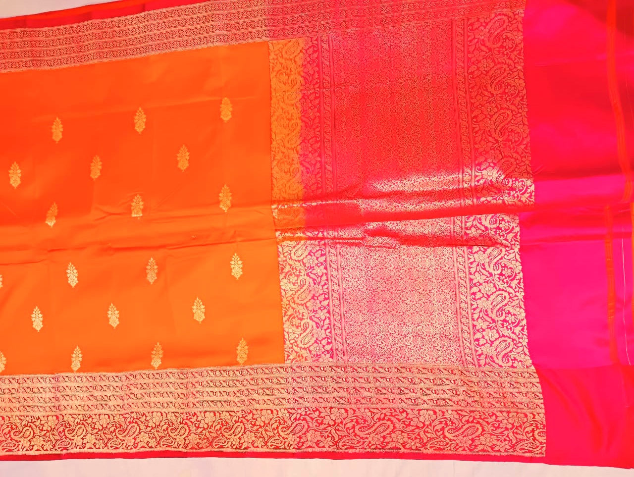 Pure Katan Banarasi in fire oranch Color Saree