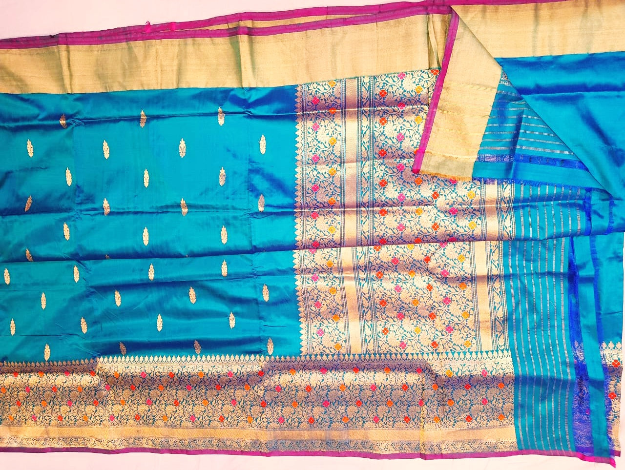 Pure Katan Banarasi in peacock Color Saree