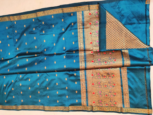 Pure Katan Banarasi in peacock Color Saree