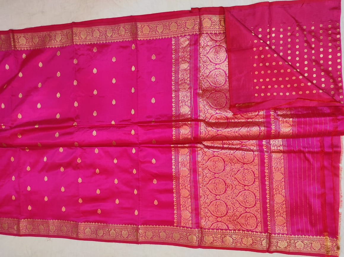 Pure Katan Banarasi in Rani  pink Color  Saree