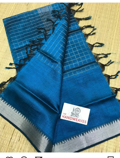 Kota Doria mangalgiri semi silk golden check blue 